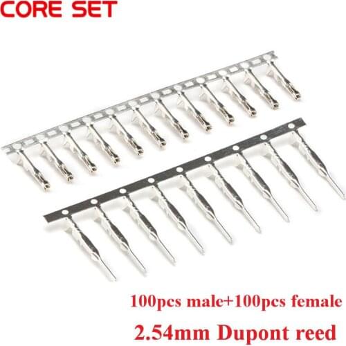 100pcs male + 100pcs Female 2.54mm Dupont reed Dupont Jumper Wire 2.54 Dupont languette Connector 2.54mm Terminal Pins Crimp