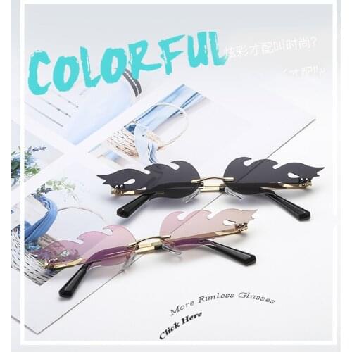 2020 Nen Luxury Fashion Fire Flame Sunglasses Women Rimless Wave Sun Glasses Metal Shades For Vintage Women Mirror Eyewear UV400