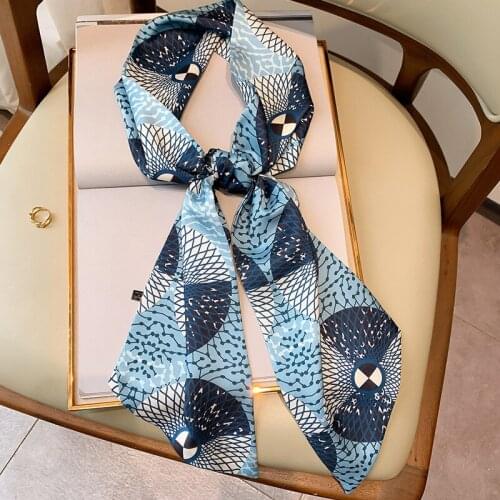 2021New Spring Women Silk Scarf Fashion Bag Tie Dot Circle Plaid Printed Hair Band Elegant Long Dress Decoration Neck Wraps