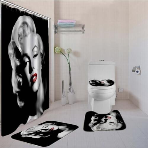 4pcs Bath Mat Set Sexy Shower Curtain Set with Non slip Rugs,Black and White Toilet Bath Mats Bathroom Rug Set