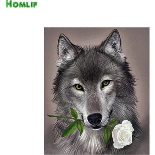 5d diy diamond painting animal wolf flower cross stitch crystal round rhinestone pictures diamond embroidery beadwork kits