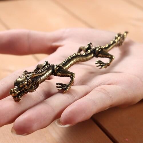 Antique Copper Dragon Casting Statue Mini Animal Metal Figurine Home Decor Desktop Crafts Sculpture Landscaping Decoration Gifts