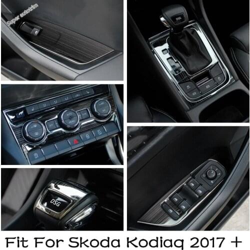 Stainless Steel Auto Accessory For Skoda Kodiaq 2017 - 2021 Armrest Window Switch / AC Button / Gear Shift Panel Cover Trim