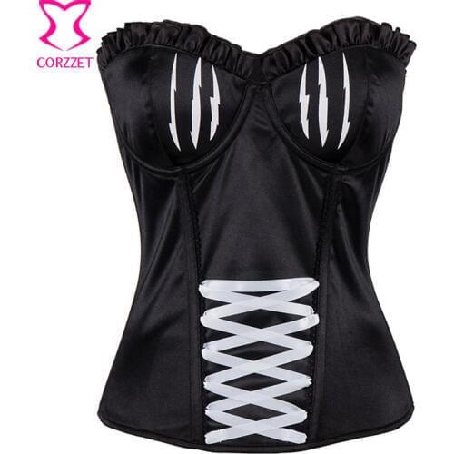 Black/White Sexy Corpetes E Corselet Corset Overbust Corsetto Steampunk Corsets And Bustiers Gothic Clothing Burlesque Costume