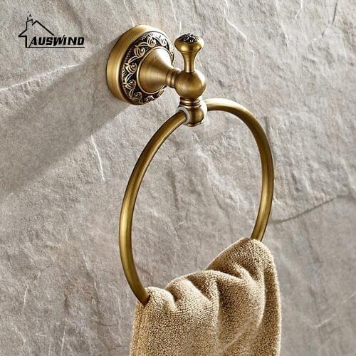 European Gold Plated Towel Rings Ti-pvd Coating Towel Rack Solid Brass Towel Shelf Carved Bathroom Accessories Wall Mounted Set