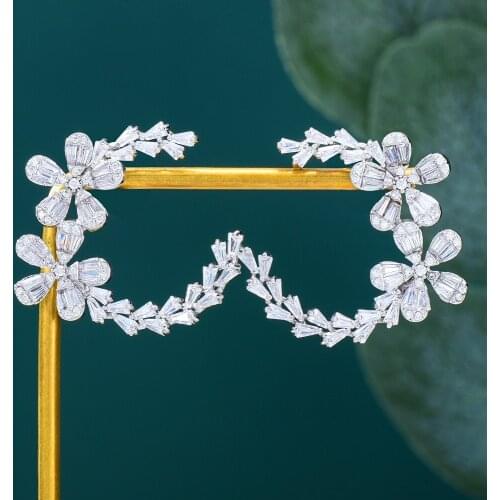 GODKI NEW Trendy Luxury Blossom Flower Stud Earrings For Women Wedding Cubic Zircon CZ Bridal Earrings Bohemia Hot Drop Shipping