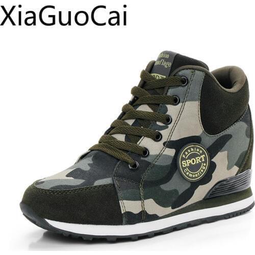 Camo Fashion Flat Women Casual Shoes Round Toe Shallow Female Flat Sneakers Height Increasing Girls Canvas Shoes
