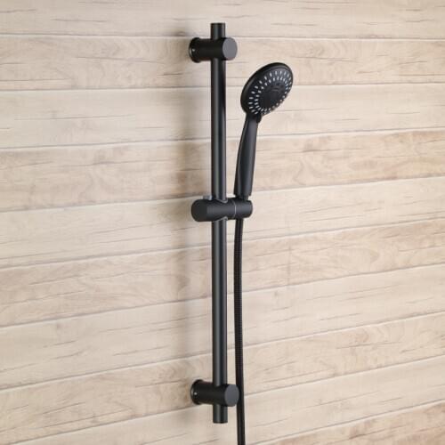 Matte Black five functions ABS plastic Handheld Shower Head with Metal SUS304 Stainless Steel strong round Adjustable Slide Bar