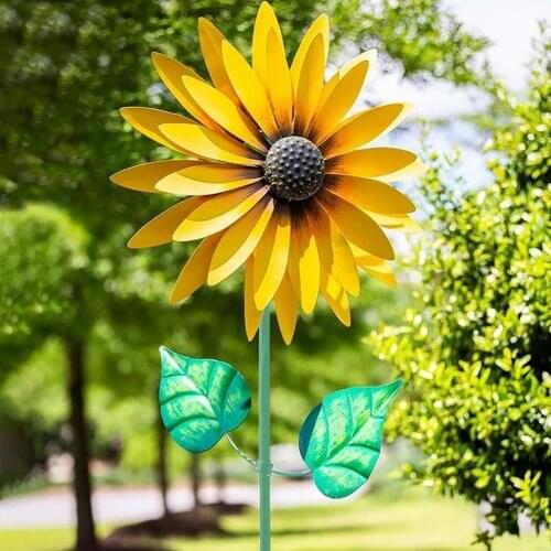 Sunflower Metal Rotating Windmill Garden Wrought Iron Flower Wind Spinner With Stake Lawn Landscape Roadside Decor Windmill #W0