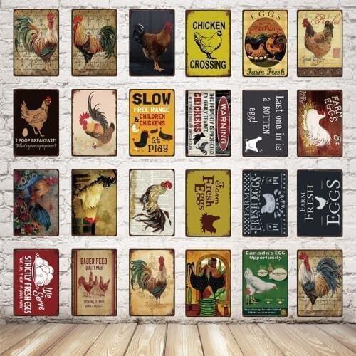 [ Mike86 ] Chicken Crossing Farm Fresh Eggs Metal Sign Tin Poster Home Decor Bar Wall Art Painting 20*30 CM Size DD-13