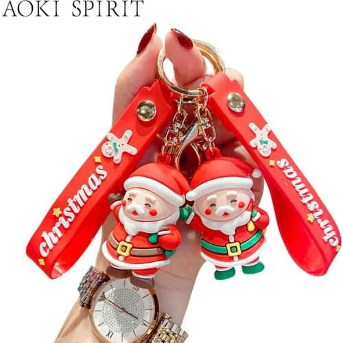 Hot Cute Christmas Keychain PVC Three-dimensional Santa Piglet Key Mobile Phone Backpack Car Pendant Accessories Key Ring Gift