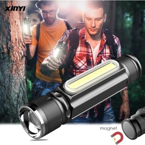 Multifunctional USB Rechargeable LED Flashlight Built-in battery Powerful 6000LM T6 torch Side COB Light tail magnet Work Light