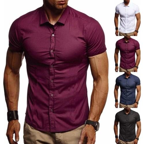 Mens Shirts Casual Business Affairs Solid Short Sleeve Button Turn-Down Collar Shirt Plus Size Summer Daily Shirts For Mens