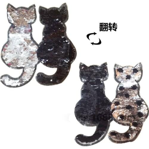 2020 New Cat Reversible Change Color Sequins Sew On Patches For Clothes DIY Patch Applique Bag Clothing Coat Jeans Craft