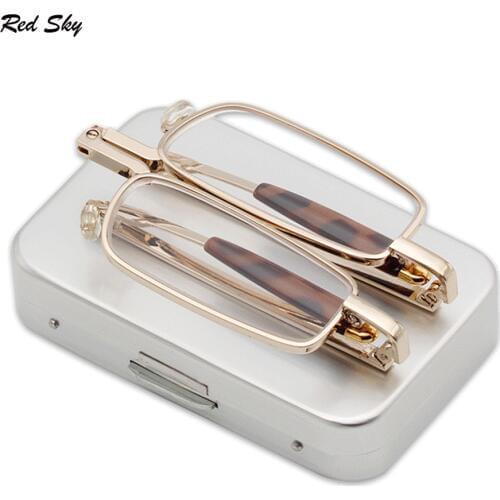 Ultralight Foldable Reading Glasses Unisex Portable Prescription Presbyopia Eyeglasses With Metal Case +1.00+1.50+2.00+2.50+3.00