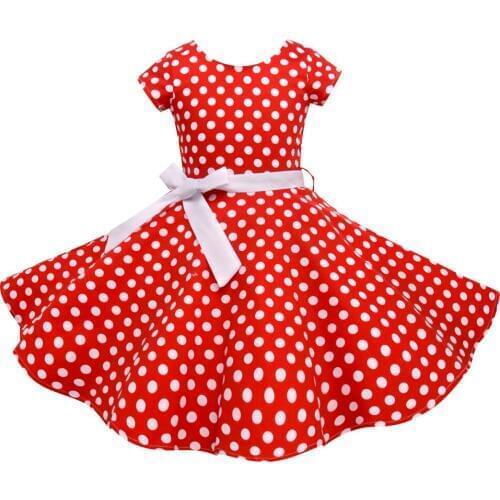 Summer Girls Dress Elegant Vintage Cotton Retro Princess Dress Party Costume Kids Clothes Red Dot Girl Dress Children Clothing