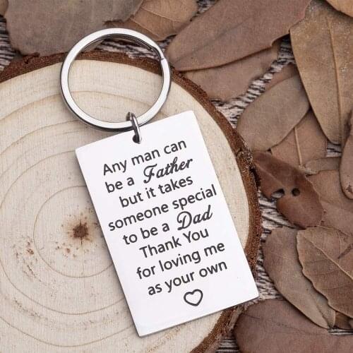 Fathers Day Birthday Key Chain Gifts for New Dad Step Dad Keyring Gifts Thank You for Loving Me As Your Own Wedding Key Ring