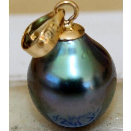 Genuine 10x12mm tahitian peacock green pearl pendant