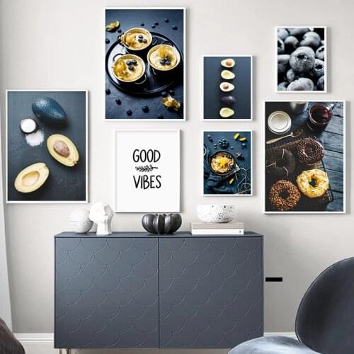 Doughnut Coffee Canvas Painting Blueberry Avocado Posters and Prints Nordic for Living Room Wall Art Pictures Decoration