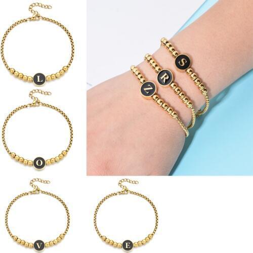ZMZY Adjustable Stainless Steel Enamel Beads Charm Letter Bracelet Femme Name Friendship Bracelet for Women Pulseras Jewelry