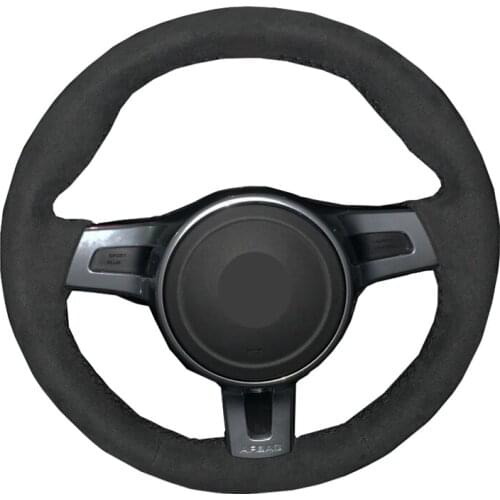 Hand Sewing Car Steering Wheel Cover Black Suede Wrap For Porsche Cayenne Panamera 2012 2013 2014 Braid on the Steering wheel