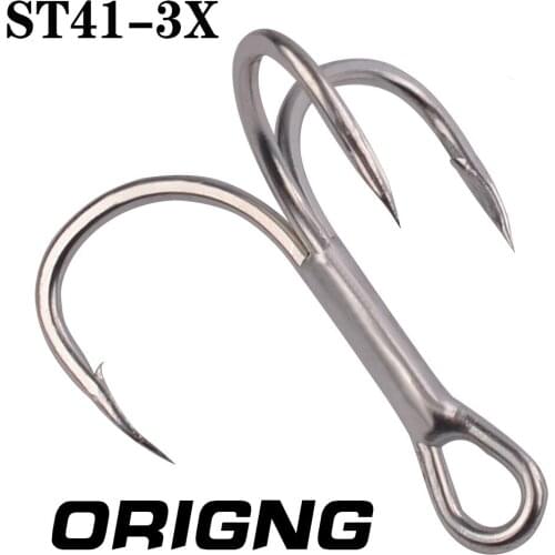 ST41-3X 20pcs/bag Fishing Hooks High Carbon Steel Treble Hooks Silver Super Sharp 2# 4# 6# 8# 10# 12# High Strength Hooks Tackle