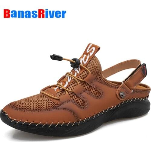 Roman Sandals Men Walking Slip On Male Leather Sandalhas Masculina Sandalias De Hombre Cuero Summer Handmade Breathable Walking