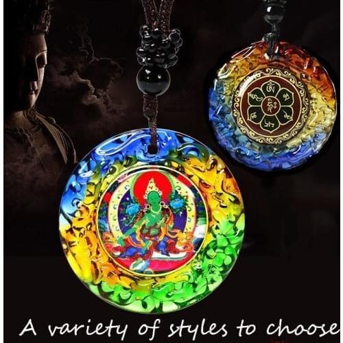 SANSAN Buddha Green Tara Sakyamuni Glazed Pendant Necklace With 65cm Cord Necklace High Quality