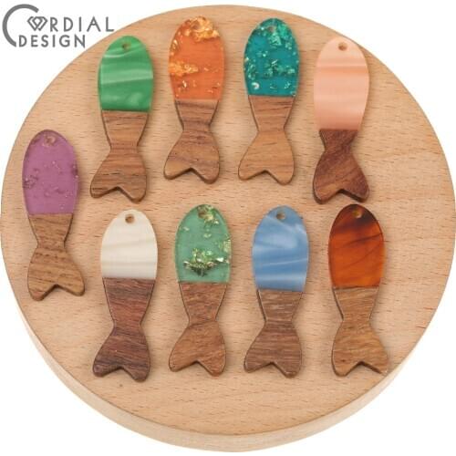 Cordial Design 50Pcs 12*38MM Earrings Accessories/Charms/Pendants For Necklace/Fish Shape/DIY Parts/Natural Wood & Resin/Pendant