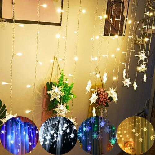 Christmas Decoration Ornaments Led Holiday Snowflake String Light Plug Powered 5M Droop 0.4-0.6M For Home Bedroom New Year Decor