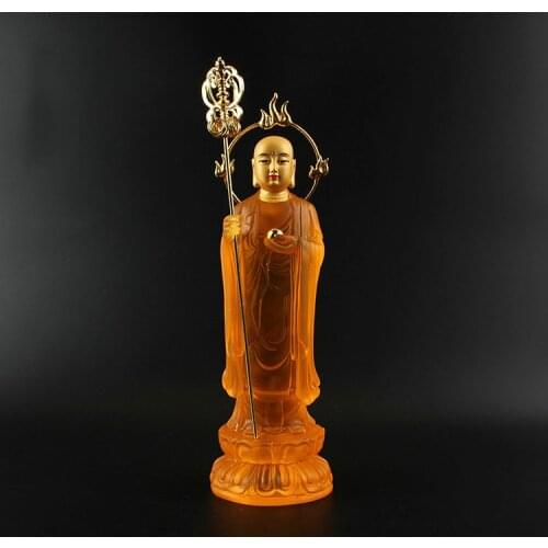 Tibetan Bodhisattva, Buddha Statue, Water Glass, Tibetan King, Bodhisattva, Backlit Imitation Glass, Standing Flame Gold