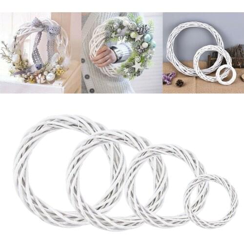 DIY Craft Xmas Party Decorations Window Door Vine Ring Christmas Rattan Ring Wreath Wicker Garland Hanging White Wreath