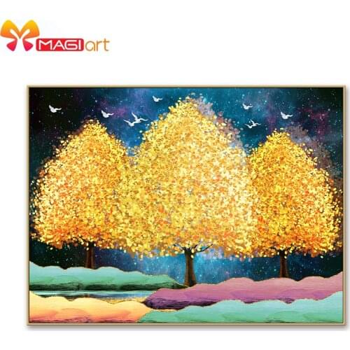 Cross stitch kits Embroidery needlework sets 11CT water soluble canvas patterns 14CT Floral style Three golden trees-NCMF263