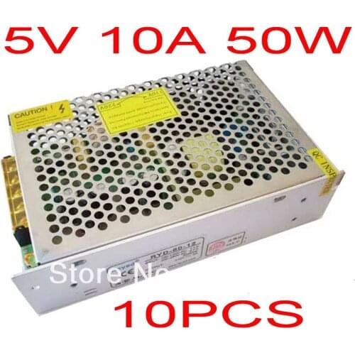 High Quality 10 pcs/lots DC 5V 10A Switch power supply 50W LED power adapter Free shipping