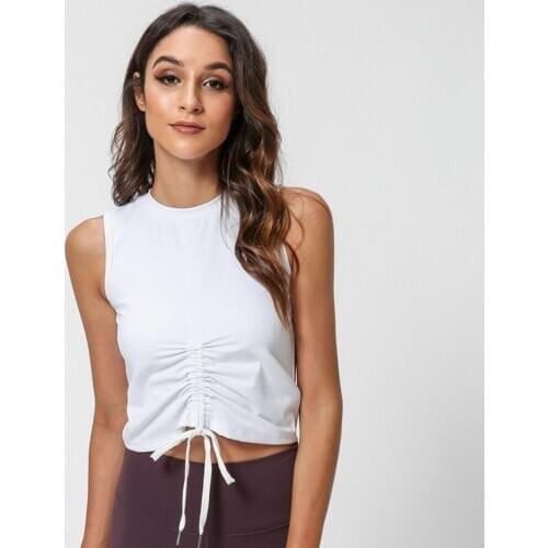 Abdominal Draw String Yoga Crop Tops Women Sleeveless Workout Sports Tank Top For Women Fitness Active Wear