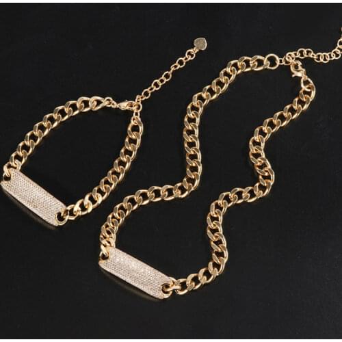 Zlxgirl jewelry luxury brand womens Gold color Chain necklace with bracelet of wedding jewelry sets perfect zircon necklace set