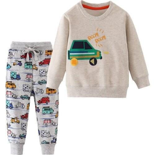 ZWY328 Children Autumn Winter Clothing Sets Cotton Cartoon Cars Boys Clothes Outfit 2 Pcs Shirts + Pants Suits Kids Sets