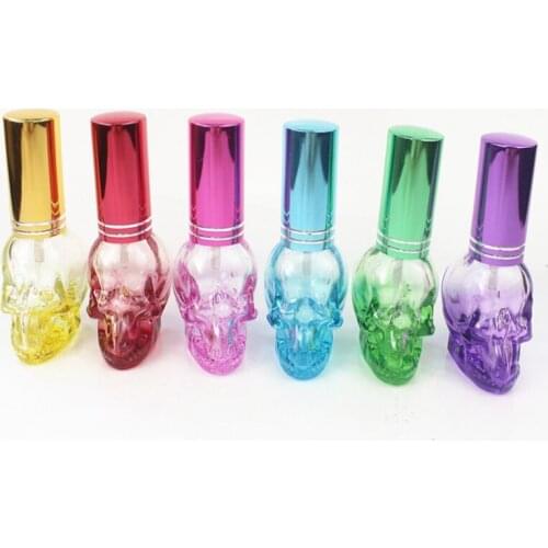 700pcs/lot 8ml Skull style Perfume Bottle 8CC Empty Portable Travel Perfume Atomizer Glass Spray Scent Pump Case