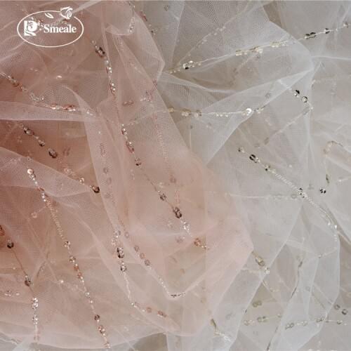 3D Fabric Vertical Stripes Beaded Bridal Fabric Flesh Pink Champagne Dress Sewing Accessories RS3090