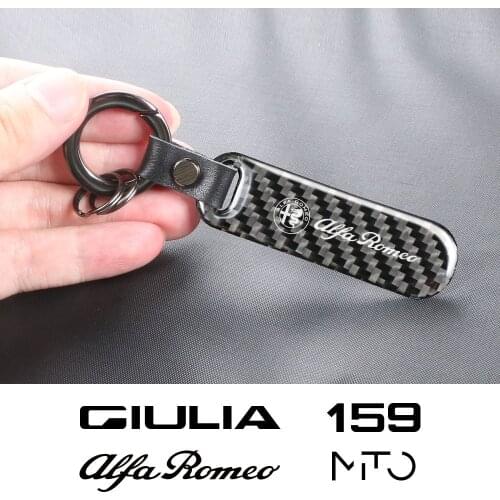Car Keychain Accessories For Alfa Romeo Giulietta 159 Giulia MiTo 156 147 Sportiva Stelvio Auto Keyring Decor Carbon Fiber