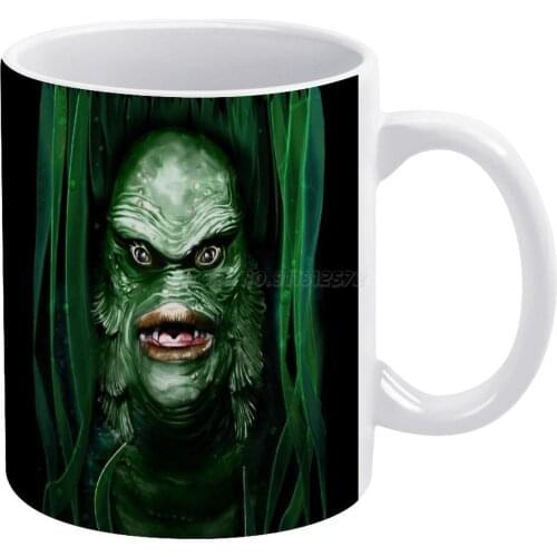 The Creature White Mug Ceramic Mug Creative Mug Horror Halloween Creature Lagoon Black from The Water Sea Monster