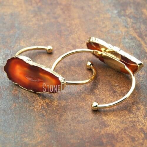 10Pcs Fashion Reddish Brown Agates Bangle Gold Plating Irregular Shape Bangle Adjustable BM14643