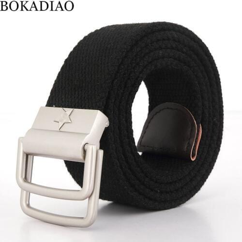 BOKADIAO Men Canvas belt CCCP 3D Five Rays Star Soviet Sign Double Ring buckle jeans belt Army Military tactical belt male strap