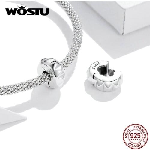 Wostu Beads Real 100% 925 Sterling Silver Round Charms Fit Bracelets & Necklace Fine Silver Jewelry Gift DXC1780