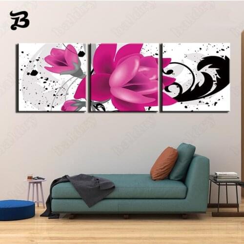 Colorful Flowers Wall Pictures Wall Art Posters and Print 3 Pcs Canvas Painting Purple and Black Flower for Living Room Decor