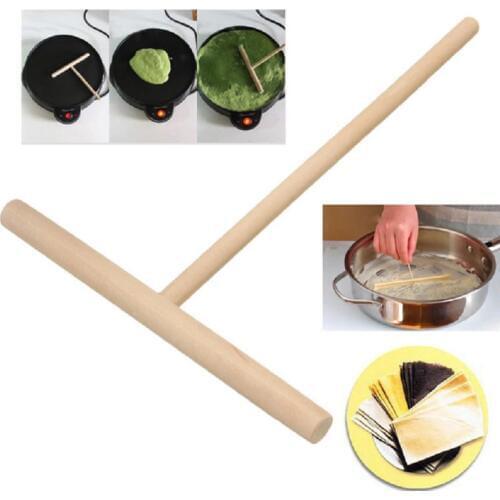 1pc Practial T Shape Crepe Maker Pancake Batter Wooden Spreader Stick Home Kitchen Tool Kit DIY Use