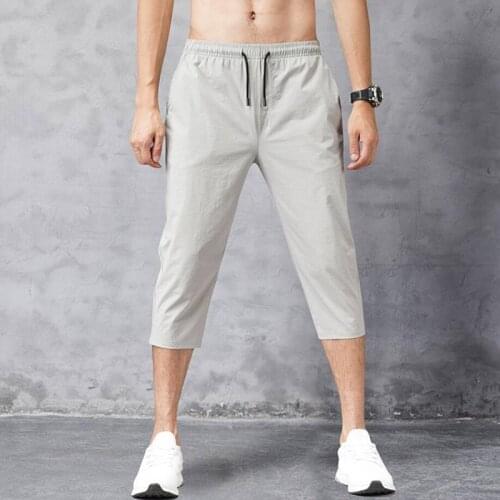 Mens Shorts Summer Breeches Thin Nylon 3/4 Length Trousers Male Bermuda Board Quick Drying Beach Black Plus Size Long Shorts