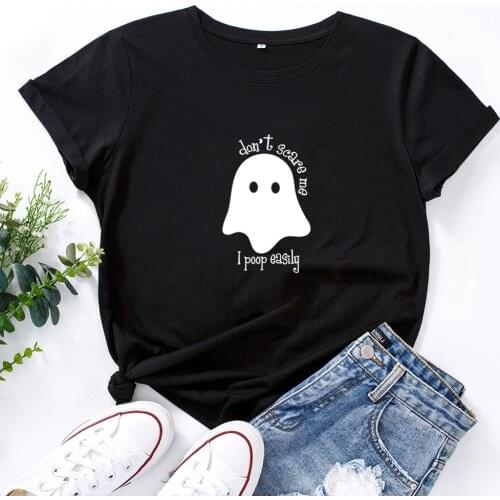 Don't Scare Me T-shirt Woman Casual Women Short Sleeve Hipster Graphic Tshirt Black Red Letters Graphic T Shirt Women Streetwear