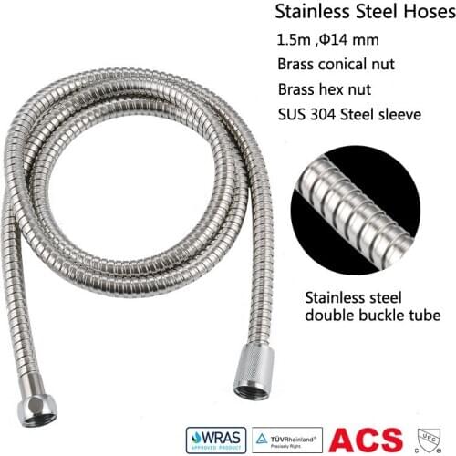 Bathroom Shower Flex Hose Spring 1.5 / 2 Meters PVC Electroplating Metal Shower Hose SUS 304 Stainless Steel Double Buckle Tube