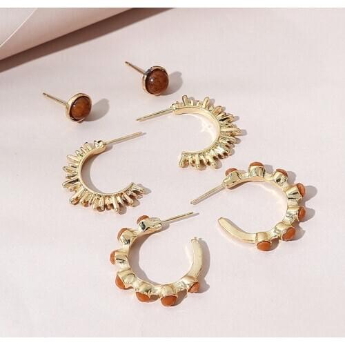 Hot selling jewelry set Euro American exaggerated personality irregular geometry half circle earrings for women 3 piece sets